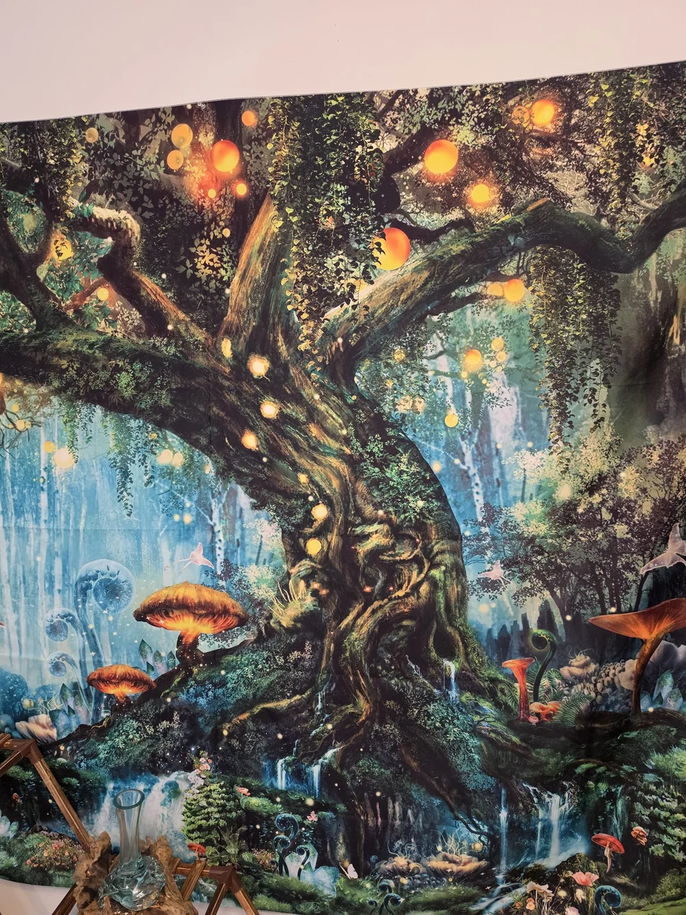 Mystical Forest Tree Tapestry Wall Hanging in Teal and Green
